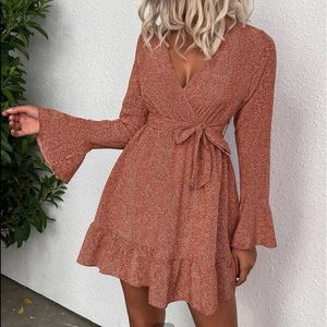 Orange Bell Sleeve Dot Dress